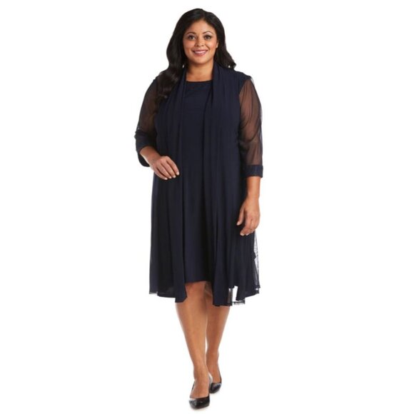 R&M Richards Womens Embellished Neckline Sheer Jacket Dress Navy Size 20W NWT - Picture 1 of 5